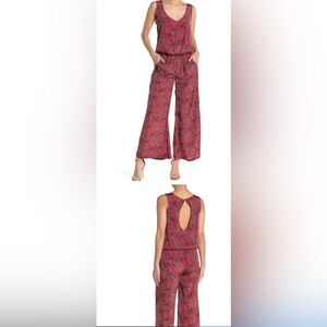 Raga Red Paisley Wide Leg Jumpsuit Sleeveless Open Back